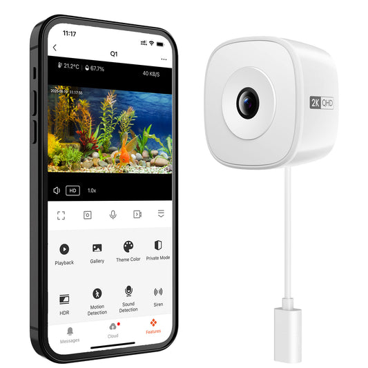3MP 2K Window Camera,2.4GHz & 5GHz WiFi Indoor Cameras for Fish Bird and lizard Reptiles Security with Color Night Vision, Motion Detection with Auto-Focus,24/7 Recording,Easy & Quick Install Works with Alexa & Google Home