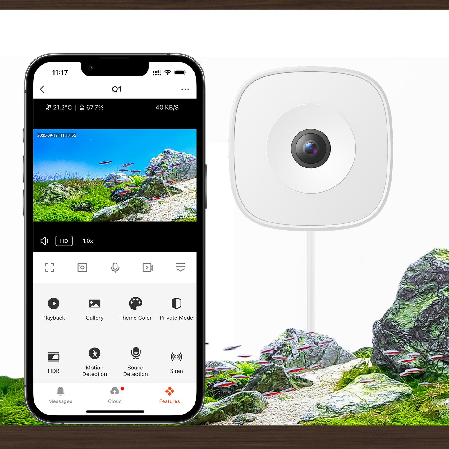 3MP 2K Window Camera,2.4GHz & 5GHz WiFi Indoor Cameras for Fish Bird and lizard Reptiles Security with Color Night Vision, Motion Detection with Auto-Focus,24/7 Recording,Easy & Quick Install Works with Alexa & Google Home