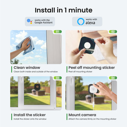 Window Security Camera 3MP 2K, Indoor WiFi Cameras 2.4GHz/5GHz with Colorvue AI Color Night Vision, Motion & Person Detection with Auto-Focus , Easy Installation, 24/7 Recording Works with Alexa & Google Home